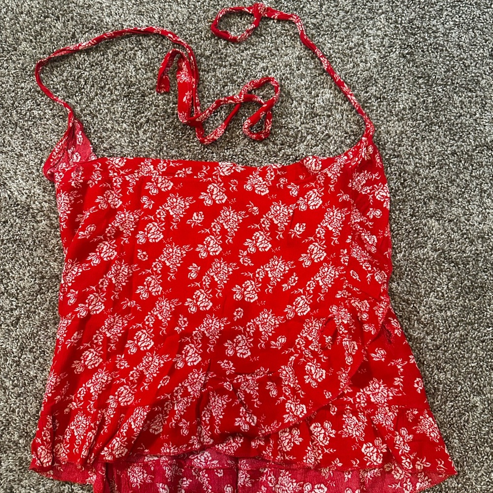 Yellow Crop Top and Red Floral Skirt